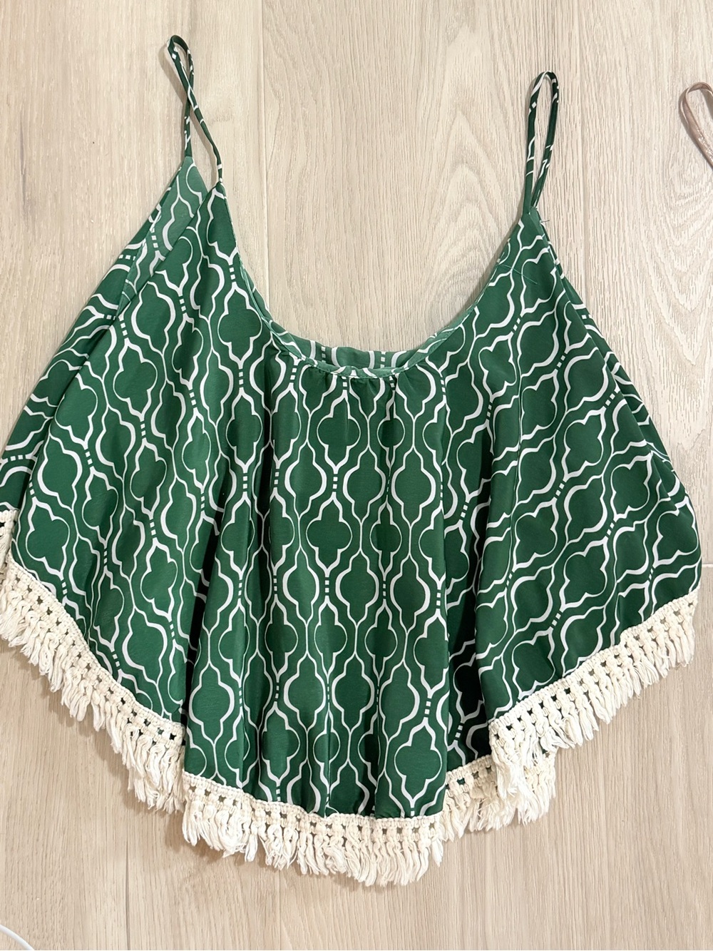 Peach Love California Green Geometric Tassel Camisole